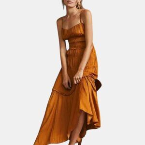 Anthropologie Ruched Slip Dress In Bronze Size 8 Formal Dress Wedding Guest